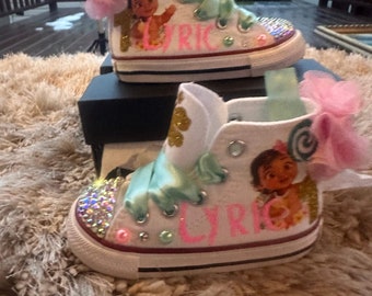 Moana bling shoes, baby Moana Converse shoes, Moana rhinestones shoes, for tutu set, shoes for birthday outfit, baby moana birthday outfit