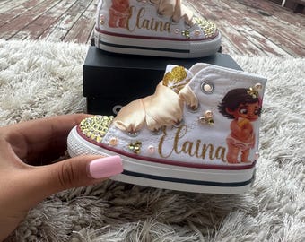 Moana bling shoes, baby Moana shoes, Moana converse for tutu set, baby moana outfit, bling shoes, birthday shoes, Moana custom shoes