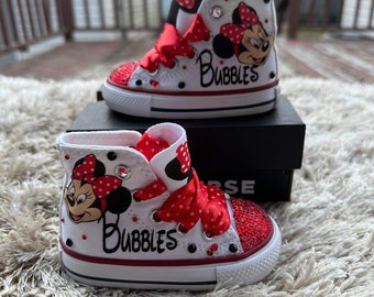 Minnie Mouse bling shoes/Minnie Mouse red converse shoes/Minnie Mouse converse shoes/for tutu set/for birthday outfit, Minnie Mouse