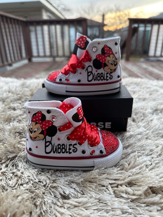 Minnie Mouse bling shoes Minnie Mouse red converse shoes Minnie Mouse converse shoes for tutu set for birthday outfit Minnie Mouse