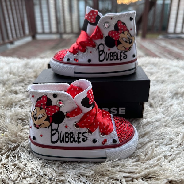 Minnie Mouse bling shoes/Minnie Mouse red converse shoes/Minnie Mouse converse shoes/for tutu set/for birthday outfit, Minnie Mouse