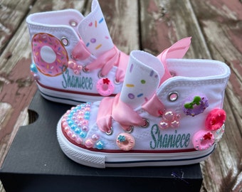 Donut bling shoes, candy land shoes, two sweet bling shoes, sweet one shoes, donut birthday outfit