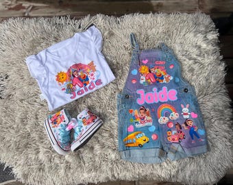 Custom Denim Overalls Birthday Outfit with Converse Shoes any theme birthday overalls shorts dress pants
