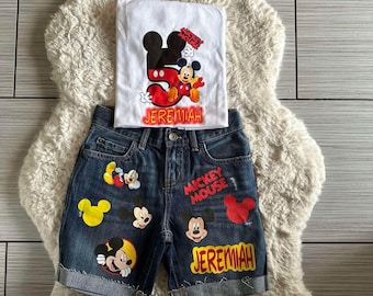 Mickey mouse birthday shirt, Mickey mouse boys set, mickey mouse denim outfit , mickey mouse shirt, mickey jean outfit, mickey shoes