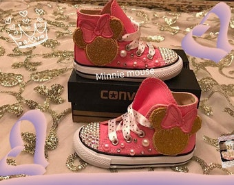Minnie mouse bling shoes, minnie mouse sneakers shoes, minnie mouse pink and gold shoes,  minnie mouse rhinestones shoes