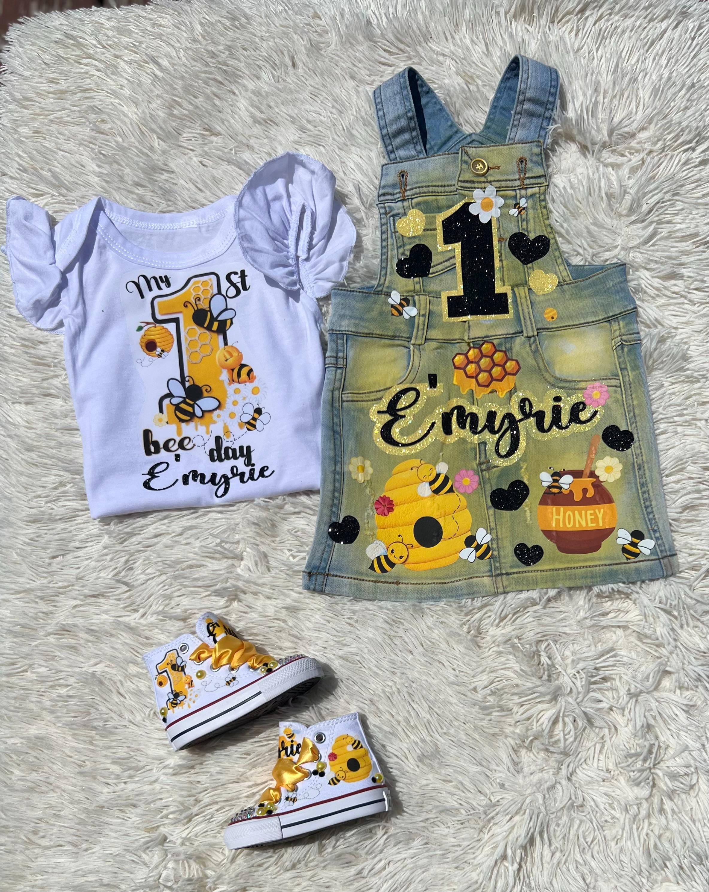 My 1st Bee Day Birthday Outfit - Bee Theme Girl’s Birthday Set - Denim ...