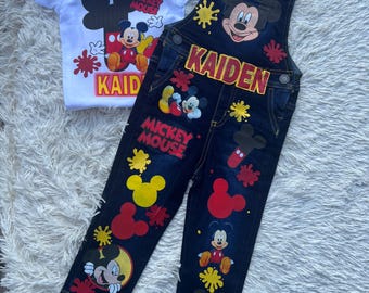 Mickey Mouse overalls birthday set, Mickey Mouse birthday outfit, Mickey overalls birthday outfit, Mickey birthday shirt, custom shoes