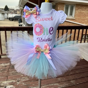 Sweet one donut birthday outfit, Sweet one tutu set, fist birthday outfit,  pastel colors, donut birthday shirt, two sweet birthday outfit