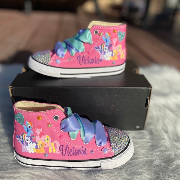 My little pony bling shoes. Little pony birthday shoes, little pony birthday outfit, rainbow dash bling shoes, my little pony rhinestones