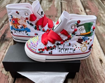 Alice in wonderland bling shoes, wonderland birthday shoes, Alice in wonderland birthday outfit