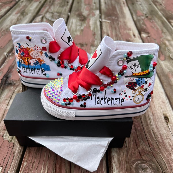 Alice in wonderland bling shoes, wonderland birthday shoes, Alice in wonderland birthday outfit