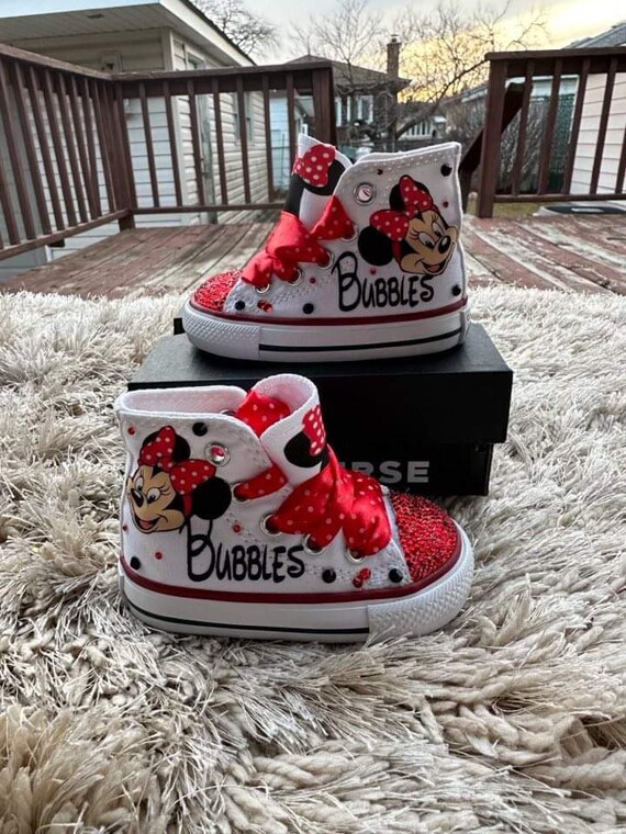 Zapatos brillantes de Minnie Mouse/Zapatos Converse rojos de Minnie  Mouse/Zapatos Converse de Minnie Mouse/Para conjunto de tutú/Para atuendo de