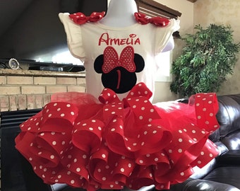 Minnie mouse birthday outfit, Minnie Tutu set, red minnie mouse, minnie mouse 1st birthday shirt, minnie mouse dress, Polka dot Minnie mouse