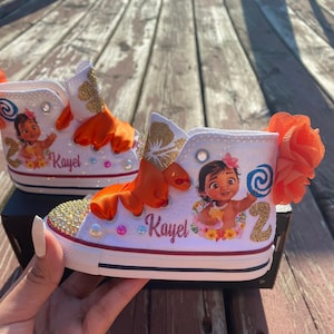 Moana bling shoes, baby Moana sneakers shoes, Moana rhinestones shoes, for tutu set, for birthday outfit, baby moana birthday outfit