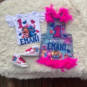 Lilo and Stitch Overalls Dress Denim Birthday Set, Lilo and Stitch ...