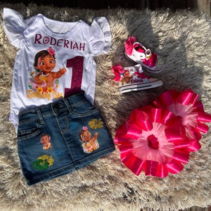 Baby Moana birthday set, Moana converse shoes, birthday outfit , Moana birthday outfit with shoes, Hawaiian princess birthday outfit, denim