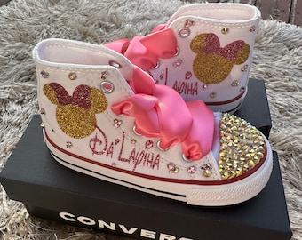 Minnie Mouse bling shoes, Minnie Mouse pink and gold converse shoes, Minnie Mouse rhinestones shoes, for tutu set, for birthday outfit