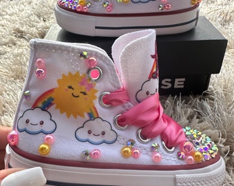 Sunshine bling converse shoes, little sunshine shoes, sunshine birthday outfit.