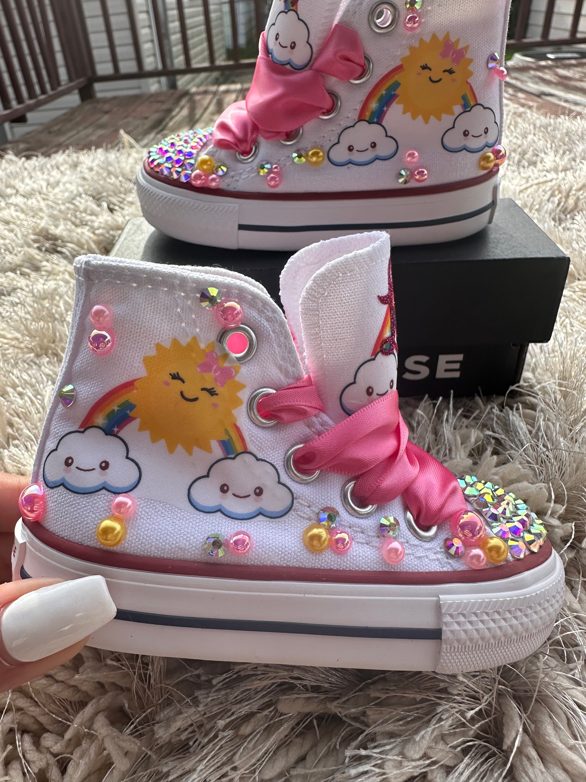 Sunshine bling converse shoes, little sunshine shoes, sunshine birthday outfit.