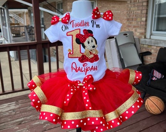Minnie mouse tutu set, minnie mouse birthday outfi, I’m twodles Minnie Mouse birthday outfit, red and gold second birthday outfit