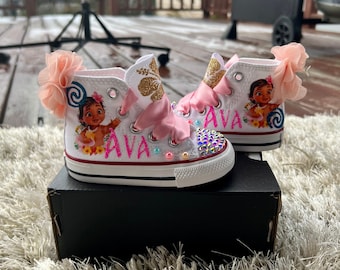 Moana bling shoes, baby Moana sneakers shoes, Moana rhinestones shoes, for tutu set, shoes for birthday outfit, baby moana birthday outfit