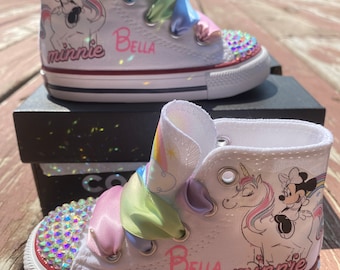 Minnie Mouse unicorn bling shoes, Minnie Mouse converse shoes, unicorn Minnie Mouse rhinestones shoes, for birthday outfit, Minnie Mouse