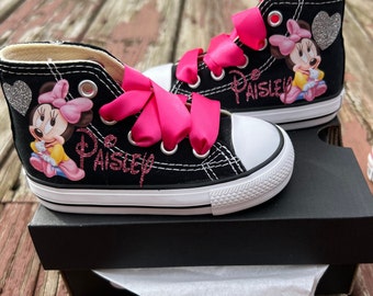 Personalized Minnie Mouse Sneakers, Black High Tops