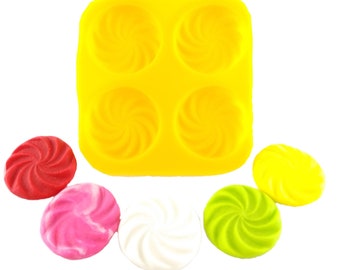Swirl 4 Cavity Cream Cheese Mint Mold Candy Melts Fondant Chocolate Soap