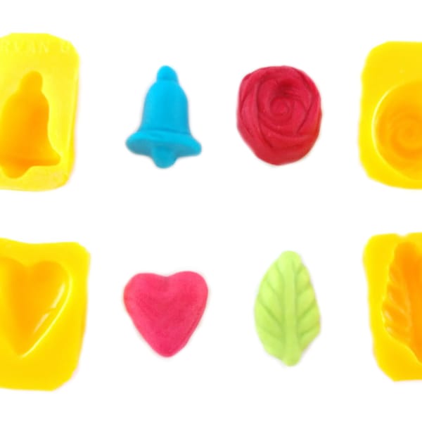 Rose Leaf Heart Bell 4 Cavity Cream Cheese Mint Mold Candy Melts Fondant Chocolate Soap Fat Bombs