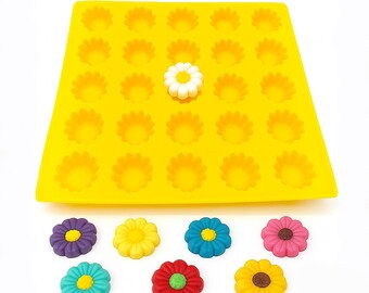 EDELAINE'S Silicone Molds - 25 Cavity Daisy or Sunflower for Cream Cheese Mints Chocolate Mold Fondant  Gummy Flower Ice Cube Candy Mold