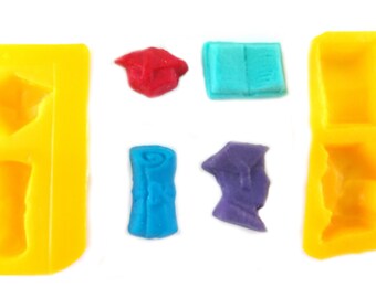 Book Diploma Graduation Cap Graduate 4 Cavity Cream Cheese Mint Mold Candy Melts Fondant Chocolate Soap