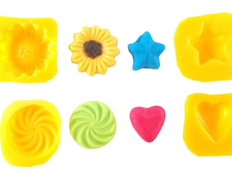 Daisy Heart Swirl Star 4 Cavity Cream Cheese Mint Mold Candy Melts Fondant Chocolate Soap Fat Bombs