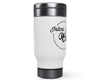 Stainless Steel Travel Mug with Handle, 14oz (Left Hand; Logo Facing Outward)