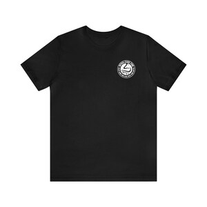 Unisex Jersey Short Sleeve Tee MERCH by Intoxi-Cake-Tion White on Black Small Logo image 2