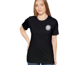 T-shirt unisexe à manches courtes en jersey MERCH by Intoxi-Cake-Tion blanc sur noir petit logo