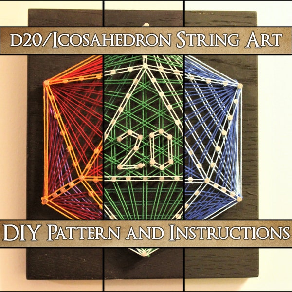 DIY String Art Pattern and Instructions - d20 Icosahedron Geometric Art | Wall/Home/Game Room Decor