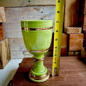 Maximum fancy Goblet handmade porcelain with green and gold glaze luxurious chalice celebrityware image 3