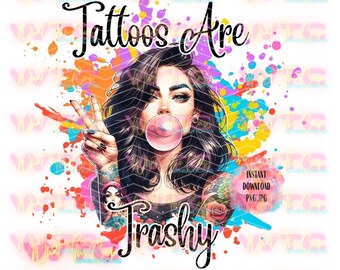 Tattooed Girl Sublimation Design: Bubble Gum Art (PNG JPG Download)