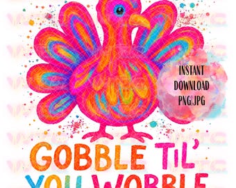 Retro Turkey Clipart: Thanksgiving PNG, Watercolor Sublimation (Digital Download)