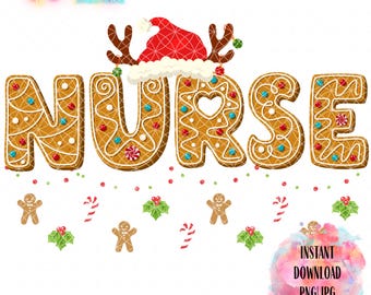 Gingerbread Nurse Christmas Clipart, Holiday PNG (Digital Download)