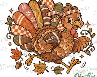 Thanksgiving Football Turkey PNG, Retro Turkey Design, Cute Fall Sports Graphic, Game Day Digital Download