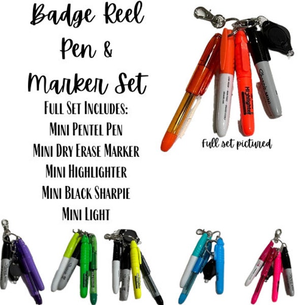 Build Your Own Badge Reel Accessory Bundle, Badge Holder Mini Pens, ID Badge LED Light, Badge Pull Highlighters, Dry Erase Marker Reel Kit