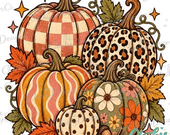 Leopard Pumpkin PNG, Patterned Pumpkin Design, Retro Fall Digital Download