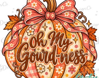 Retro Floral Pumpkin Design, Oh My Gourd-ness, Autumn Sublimation (PNG Digital Download)