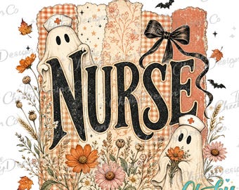 Nurse Ghost PNG, Halloween Nursing Design, Spooky Nurse, Wildflower Fall Sublimation