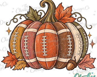 Football Pumpkin PNG, Fall Football Design, Retro Autumn Digital Download
