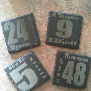 Nascar Coasters, Coasters, Laser Engraved Coaster, Slate Coaster, Black Slate Coaster & Nascar