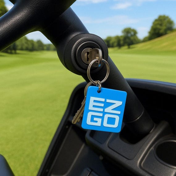 Laser Engraved Golf Cart Keychain: Custom E-Z-GO Logo