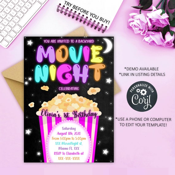 Movie Night Invitation Outdoor Movie Birthday Party Movie | Etsy