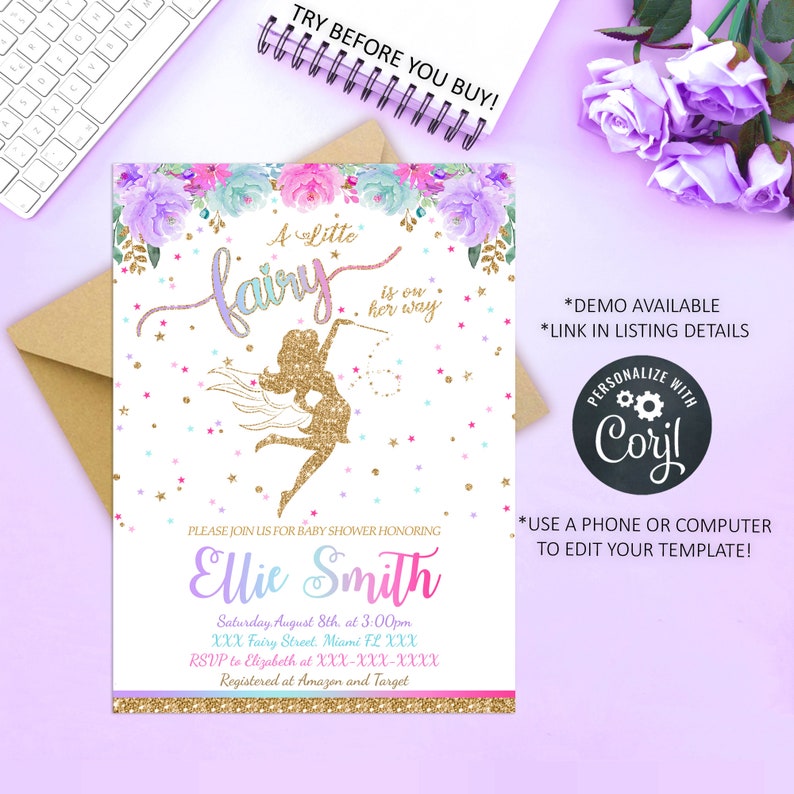 Editable Fairy Baby Shower Invitation Fairy Baby Shower - Etsy